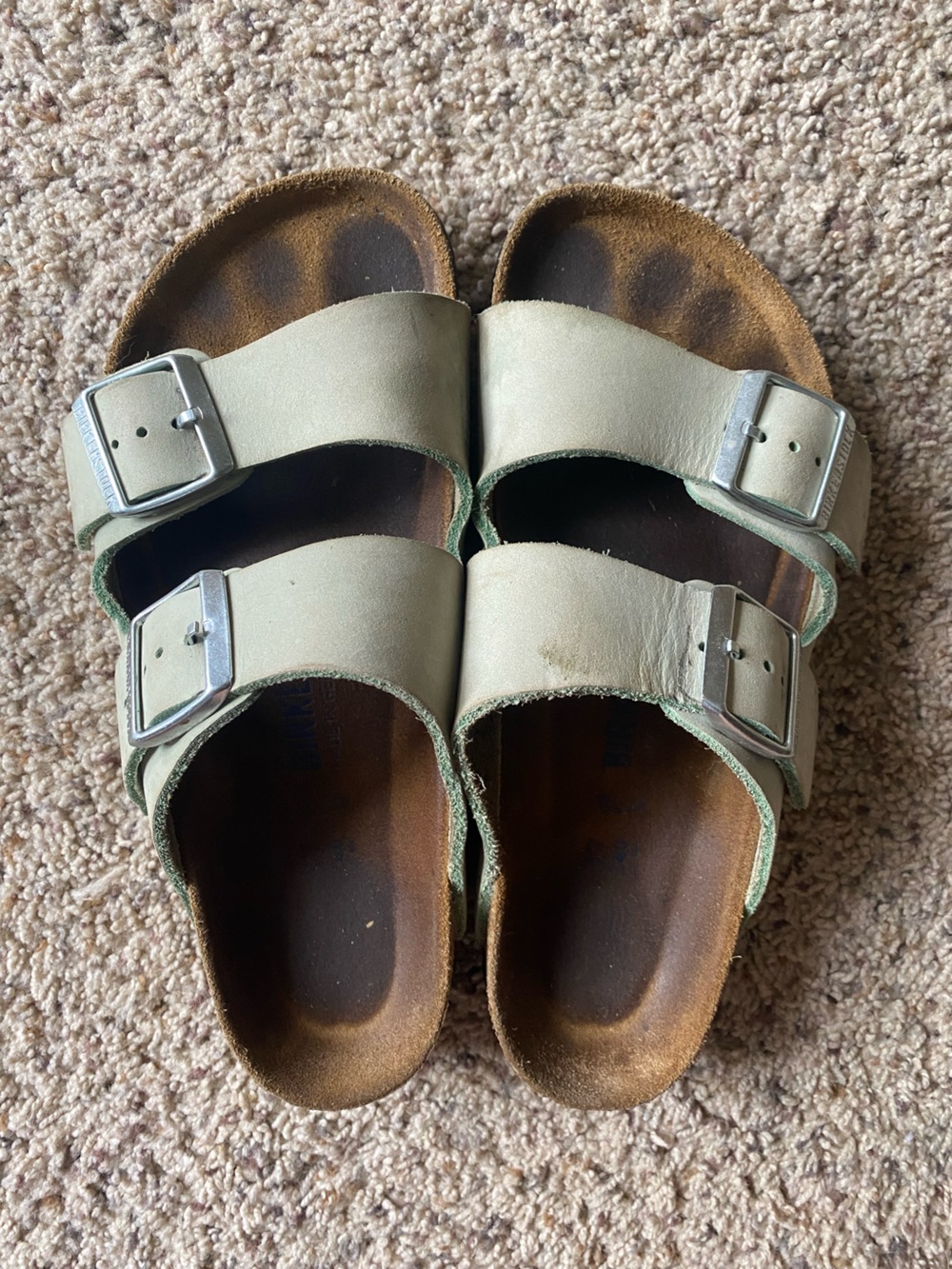 Birkenstock Arizona Soft Footbed Sandals in Matcha Mint Green with Silver Buckle